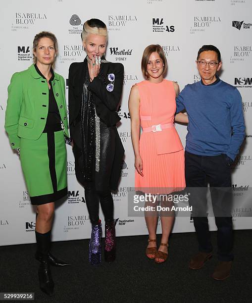 Dolla Merrilees,Daphne Guinness, Shonagh Marshall and Roger Leong pose during the launch of Daphne Isabella Blow: A Fashionable Life at Powerhouse...