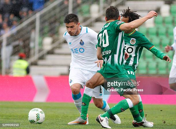 Pedro Moreira of Rio Ave and Ruben Neves of Porto in action during the Portuguese League, at Rio Aves stadium, in Vila do Conde. Porto won 3-1.