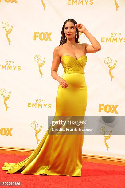 Personality Padma Lakshmi arrives at the 67th Annual Primetime Emmy Awards held at the Microsoft Theater.