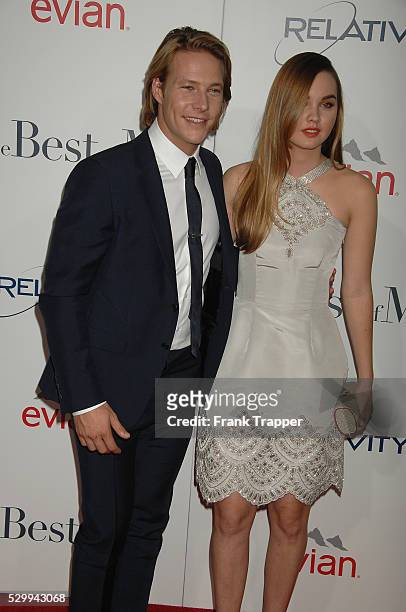 Actors Liana Liberato and Luke Bracey arrive at the world premiere of "The Best of Me" held at Regal Cinemas L.A. Live.