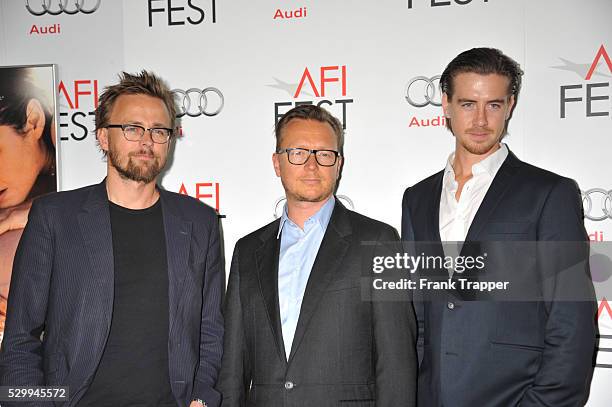 Norwegian director Joachim Roening, director Espen Sandberg and actor Pal Sverre Hagen from the film Kon-Tiki arrive at AFI Fest 2012 Gala screening...