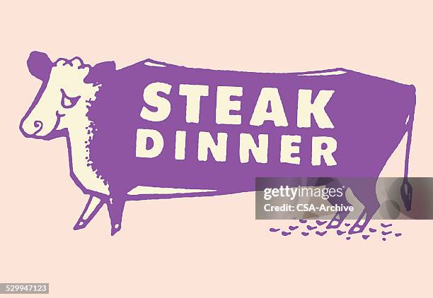 steak dinner written on cow - steak stock illustrations