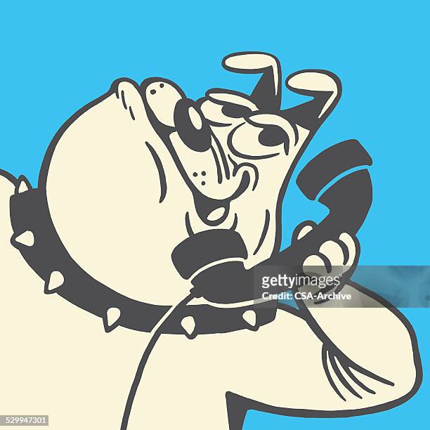 illustrazioni stock, clip art, cartoni animati e icone di tendenza di bulldog sul telefono - bingo caller