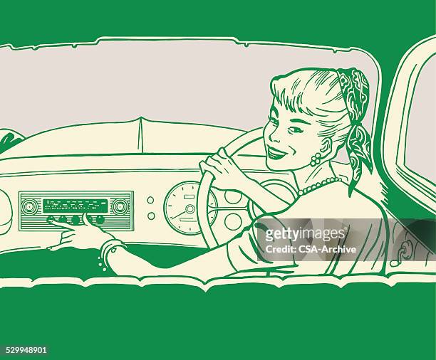 woman driving a car - woman car stock illustrations