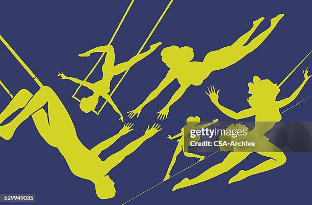 trapeze artists and tightrope walker - trapeze artist stock illustrations