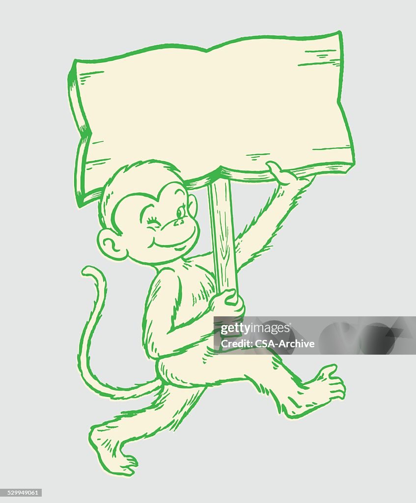 Simple Monkey Sign Monkey Holding Blank Sign High-Res Vector Graphic - Getty Images