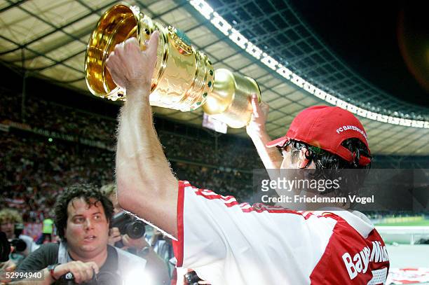 Michael Ballack of Bayern celebrates after winning the German Football Federations Cup Final between FC Schalke 04 and Bayern Munich on May 28, 2005...
