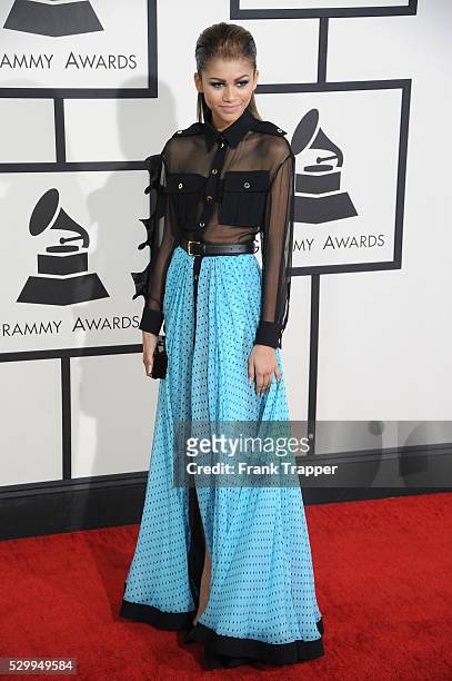 Actresst Zendaya arrives at the 56th GRAMMY Awards held at the Staples Center.