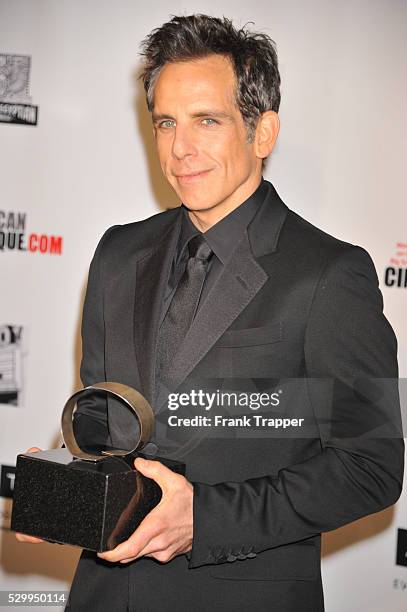 Honoree, actor Ben Stiller poses with the American Cinematheque Award at the 26th American Cinematheque Award Gala held at The Beverly Hilton Hotel...