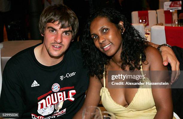 Soccer star Sebastian Deisler of Munichs and his wife Eunice attend the Bayern Munich champions party after the German Football Federations Cup Final...