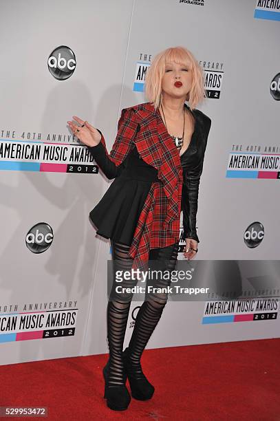 Singer Cyndi Lauper arrives the 40th American Music Awards held at Nokia Theatre L.A. Live.