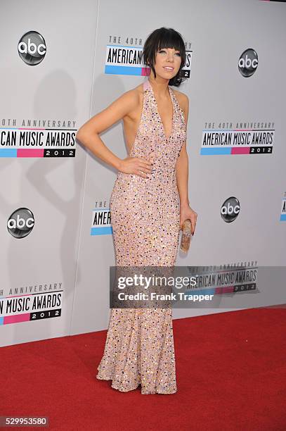 Singer Carley Rae Jepson arrives the 40th American Music Awards held at Nokia Theatre L.A. Live.