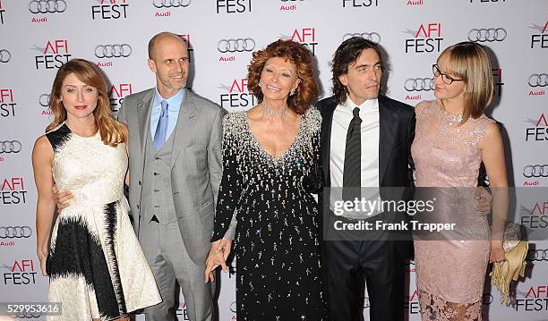 Actress Sasha Alexander, director Edoardo Ponti, honoree Sophia Loren, conductor Carlo Ponti and violinist Andrea Meszaros Ponti arrive the AFI FEST...