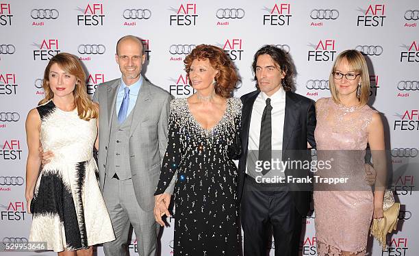 Actress Sasha Alexander, director Edoardo Ponti, honoree Sophia Loren, conductor Carlo Ponti and violinist Andrea Meszaros Ponti arrive the AFI FEST...