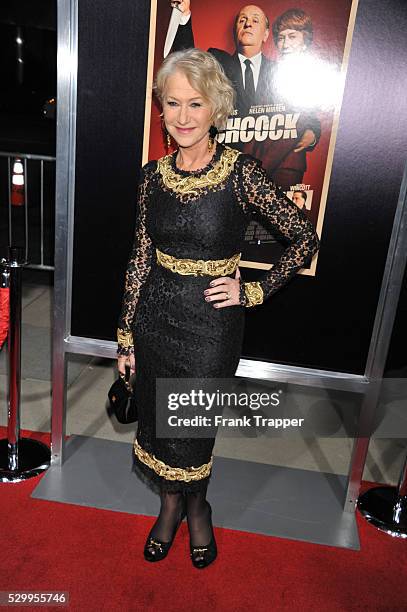 Actress Helen Mirren arrives at the premiere of Hitchcock held at the Academy of Motion Picture Arts and Sciences in Beverly Hills.