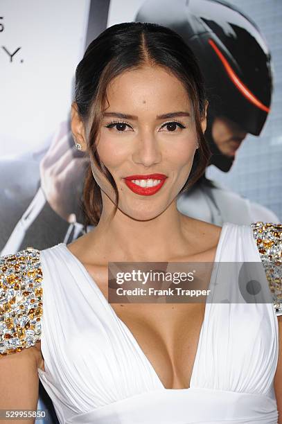 Actress Rebecca de Costa arrives at the premiere of "Robocop" held at TCL Chinese Theater in Hollywood.