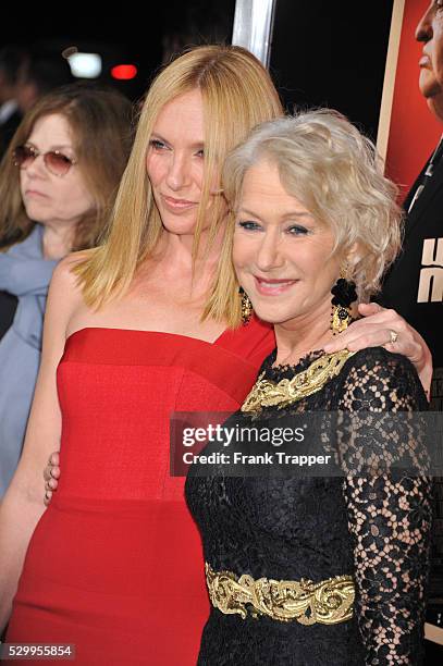 Actress Helen Mirren and Toni Collette arrive at the premiere of Hitchcock held at the Academy of Motion Picture Arts and Sciences in Beverly Hills.