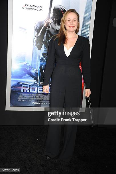 Actress Jennifer Ehle arrives at the premiere of "Robocop" held at TCL Chinese Theater in Hollywood.