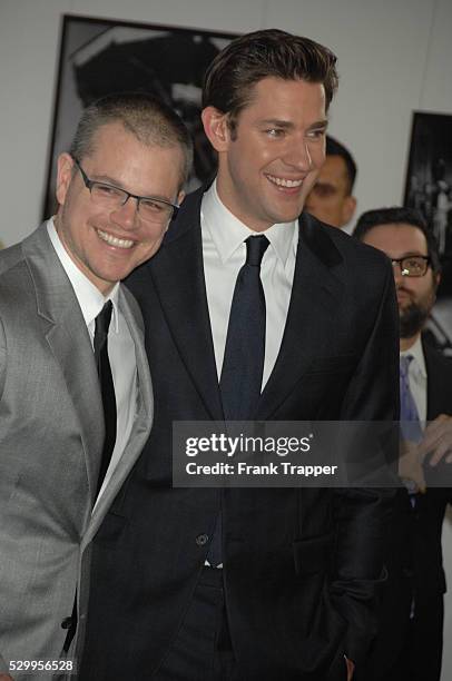 Actors Matt Damon and John Krasinski arrive at the premiere of Promised Land held at the Directors Guild of America in West Hollywood.