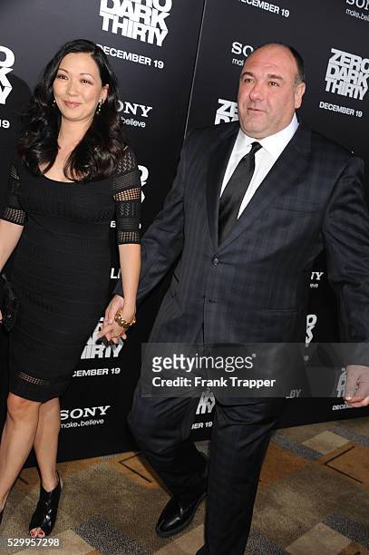 Actor James Gandolfini and guest arrive at the premiere of Zero Dark Thirty held at the Dolby Theater in Hollywood.