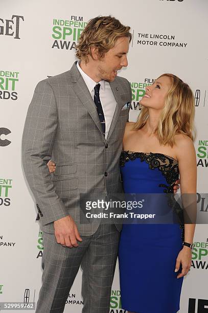 Actors Dax Shepard and Kristen Bell arrive at the 2014 Film Independent Spirit Awards at Santa Monica Beach.