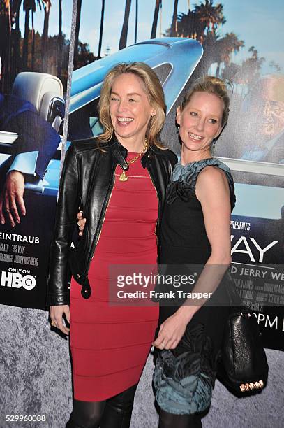 Actors Sharon Stone and Anne Heche arrive at the premiere of the HBO documentary "His Way" held at Paramount Studios in Hollywood.