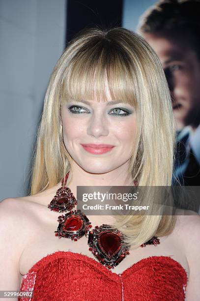 Actress Emma Stone arrives at the premiere of Gangster Squad held at Grauman's Chinese Theater in Hollywood.