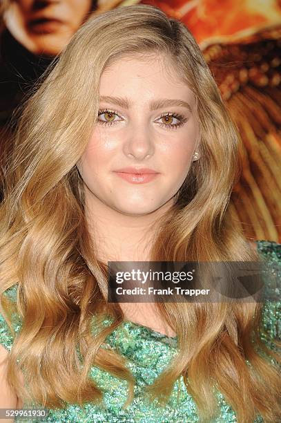 Actress Willow Shields arrives at the premiere off "The Hunger Games: Mockingjay Part 1" held at Nokia Theater L.A. Live.