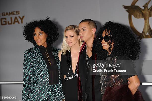 Actress Tracee Ellis Ross, singer Ashlee Simpson, actor/musician Evan Ross and singer Diana Ross arrive at the premiere off "The Hunger Games:...