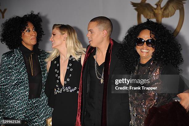 Actress Tracee Ellis Ross, singer Ashlee Simpson, actor/musician Evan Ross and singer Diana Ross arrive at the premiere off "The Hunger Games:...