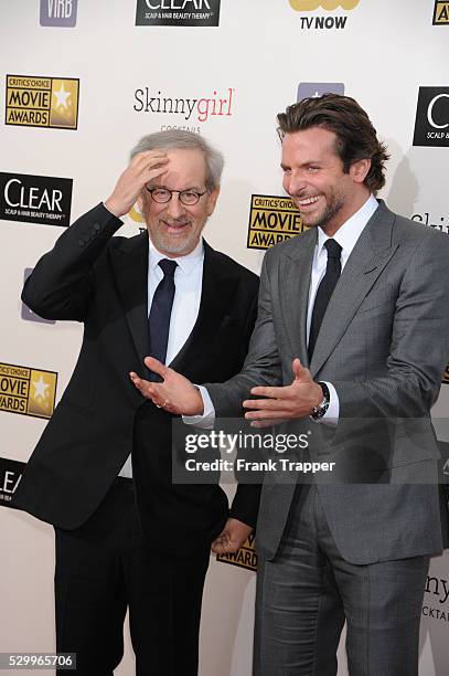 Director Steven Spielberg and actor Bradley Cooper arrive at the 18th Annual Critics' Choice Movie Awards held at Barker Hanger in Santa Monica,...