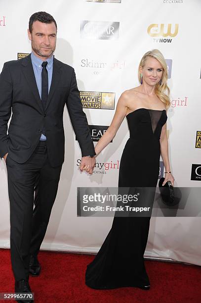Actress Naomi Watts and actor Liev Schreiber arrive at the 18th Annual Critics' Choice Movie Awards held at Barker Hanger in Santa Monica, California.
