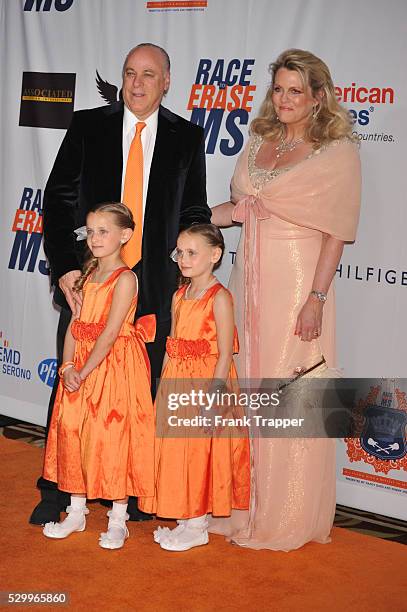 Nancy Davis and Ken Ricke arrive with children at the 18th Annual Race To Erase MS at the Hyatt Regency Century Plaza in Century City.