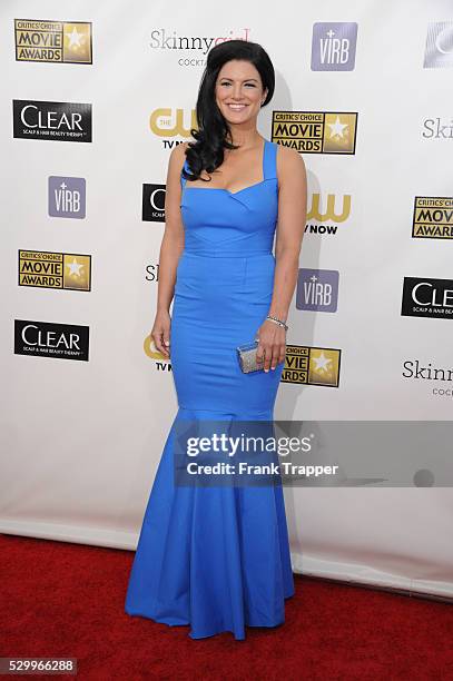 Actress Gina Carano arrives at the 18th Annual Critics' Choice Movie Awards held at Barker Hanger in Santa Monica, California.