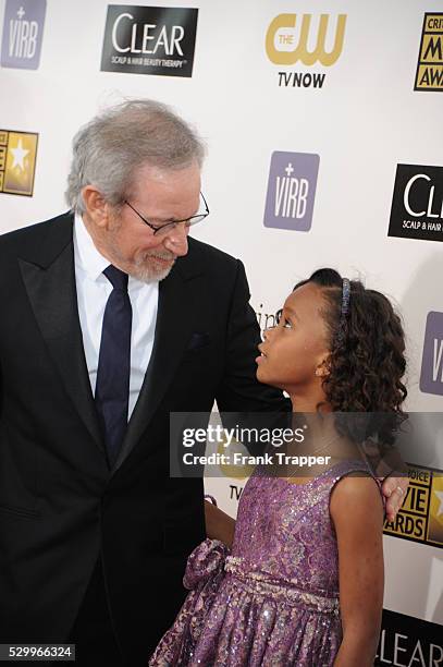 Director Steven Spielberg and actress Quvenzhane Wallis arrive at the 18th Annual Critics' Choice Movie Awards held at Barker Hanger in Santa Monica,...