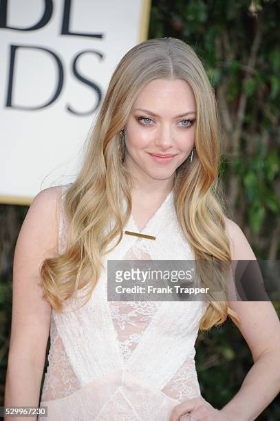 Actress Amanda Seyfried arrives at the 70th Annual Golden Globe Awards held at The Beverly Hilton Hotel.