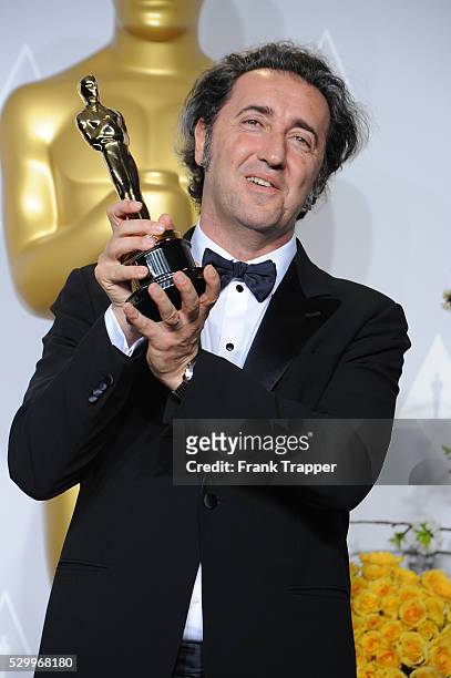 Director Paolo Sorrentino, winner of Best Foreign Language film, "The Great Beauty" posing at the 86th Academy Awards held at Loews Hollywood Hotel.