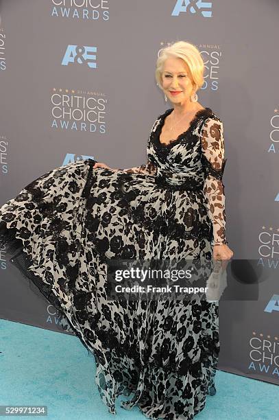 Actress Helen Mirren arrives at the 21st Annual Critics' Choice Awards held at Barker Hangar in Santa Monica.