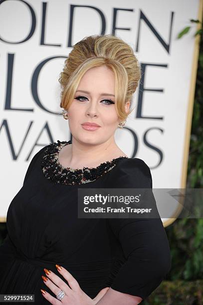 Singer Adele arrives at the 70th Annual Golden Globe Awards held at The Beverly Hilton Hotel.