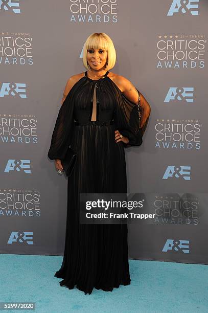 Singer-actress Mary J. Blige arrives at the 21st Annual Critics' Choice Awards held at Barker Hangar in Santa Monica.