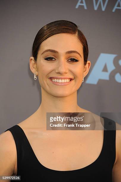 Actress Emmy Rossum arrives at the 21st Annual Critics' Choice Awards held at Barker Hangar in Santa Monica.