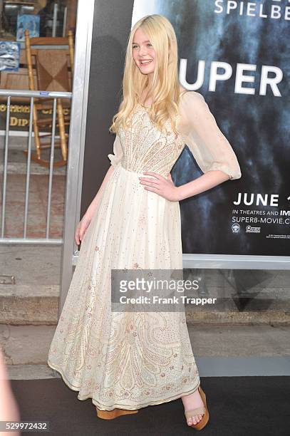 Actress Elle Fanning arrives at the Premiere of Paramount Pictures' "Super 8" held at the Regency Village Theater in Westwood.
