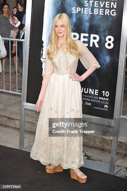 Actress Elle Fanning arrives at the Premiere of Paramount Pictures' "Super 8" held at the Regency Village Theater in Westwood.