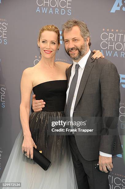 Producer Judd Apatow and actress Leslie Mann arrive at the 21st Annual Critics' Choice Awards held at Barker Hangar in Santa Monica.