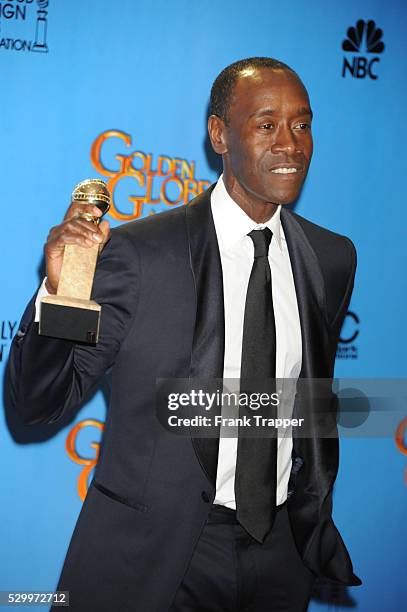 Actor Don Cheadle, winner Best Actor in a Television Series, Comedy or Musical for House of Lies, posing at the 70th Annual Golden Globe Awards held...