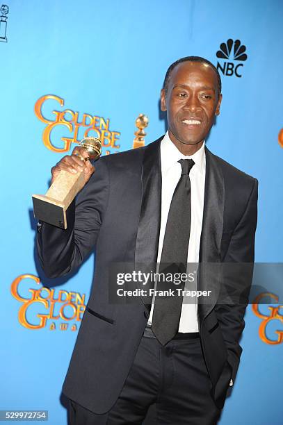 Actor Don Cheadle, winner Best Actor in a Television Series, Comedy or Musical for House of Lies, posing at the 70th Annual Golden Globe Awards held...