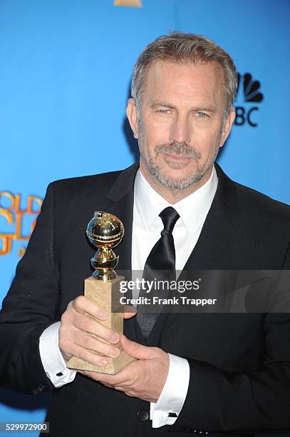 Actor Kevin Costner, winner of Best Actor in a Miniseries or Motion Picture Made for Television for Hatfields & McCoys, posing at the 70th Annual...