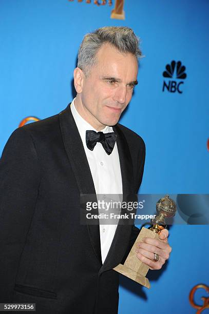 Actor Daniel Day-Lewis, winner Best Actor in a Motion Picture, Drama for Lincoln, posing at the 70th Annual Golden Globe Awards held at The Beverly...