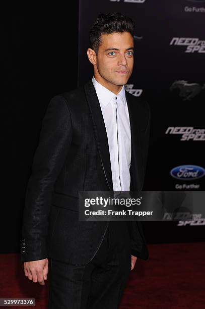 Actor Rami Malek arrives at the premiere of "Need For Speed" held at the TCL Chinese Theater in Hollywood.