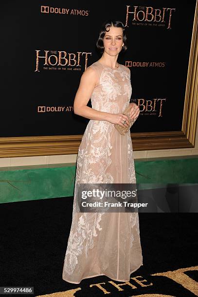 Actress Evangeline Lilly arrives at the premiere of "The Hobbit: The Battle Of The Five Armies" held at the Dolby Theater in Hollywood.